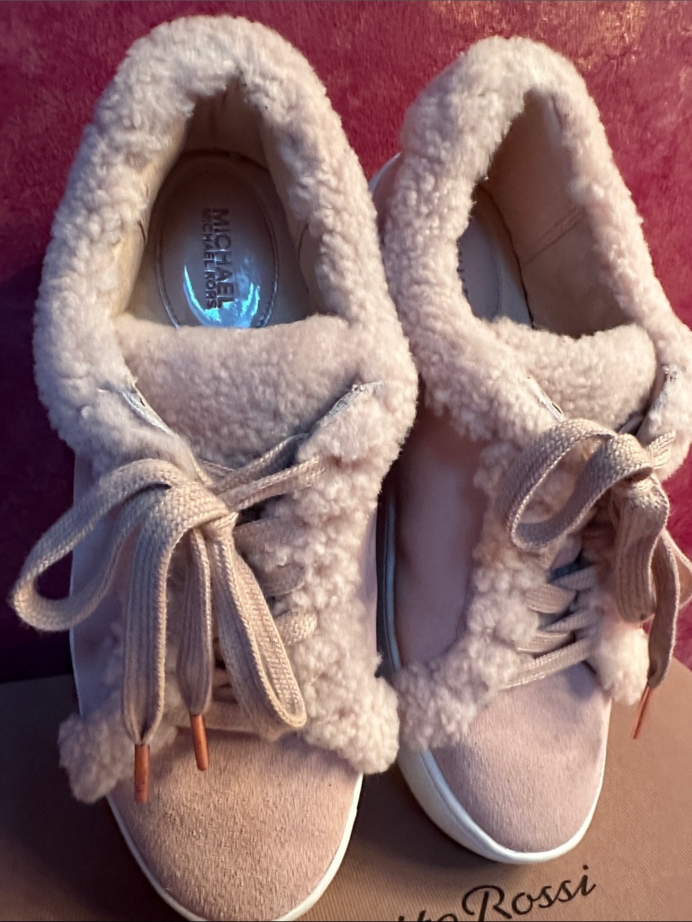 Michael Kors Pink Shearling Lace-Up Sneakers size 7.5